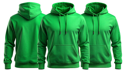 Three Green Hoodies Displayed on a White Background.