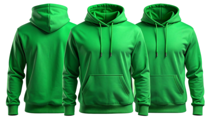 Three Green Hoodies Displayed on a White Background.