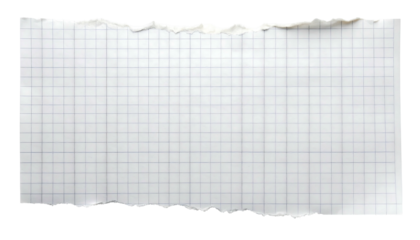 Torn paper fragment with grid lines isolated on white background.