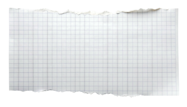 Torn paper fragment with grid lines isolated on white background.