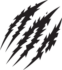 Jagged black claw marks scratched across a white background