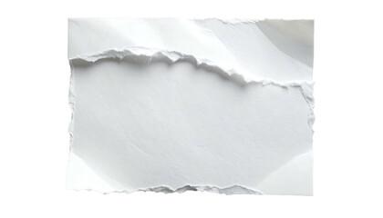 Torn white paper piece with rough edges isolated on a clean white background perfect for text or design elements.