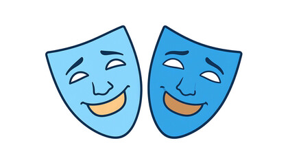 Two blue theater masks showing happy and sad emotions.