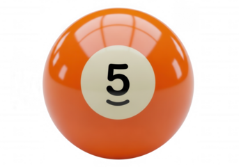 Orange billiard ball number five isolated on a transparent background