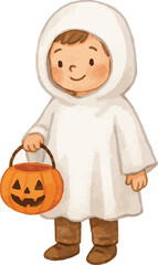 Watercolor vector illustration of a child in halloween costume