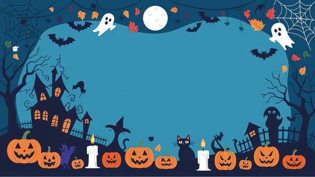 hires for Halloween background and presentation 16 9 size with items and decoration with gifts, accessories and bats pumpkin Candles Ghost 