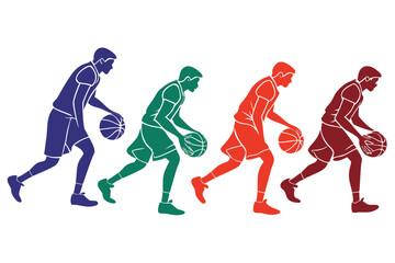 Fototapeta premium set of Basketball dribbling silhouette vector isolated on white background