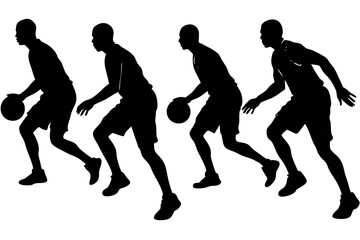 set of Basketball dribbling silhouette vector isolated on white background