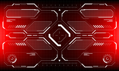 HUD sci-fi interface screen view white circular geometric design virtual futuristic technology creative display on red vector