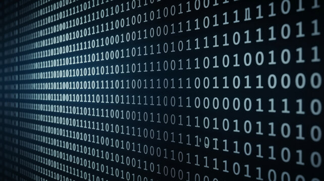 Digital binary data on computer screen background