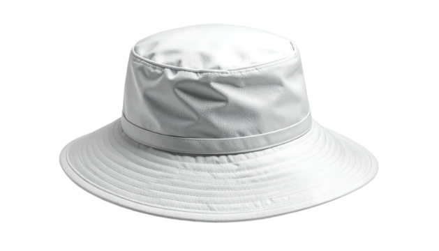 White cotton bucket hat isolated on white background.