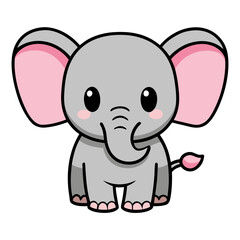 A funny cartoon illustration of a cute baby elephant and mouse character smiling and hugging a heart