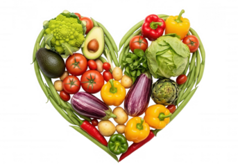 Heart shaped fresh vegetables assortment isolated on a transparent background