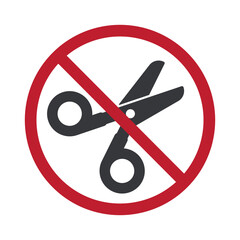 Isolated prohibition pictogram showing forbidden scissors symbol, warning sign for no sharp objects, safety restriction in public, indoor, school or airport areas.