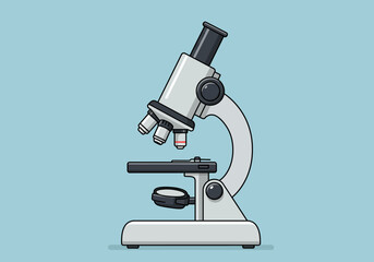 Detailed illustration of a scientific microscope for laboratory research.