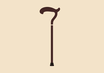 Illustration of a Brown Walking Cane with Curved Handle.