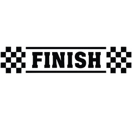 A black and white finish line graphic with checkered flags on either side of the word finish vector illustration