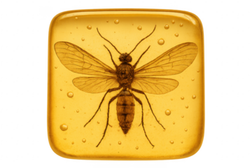 Insect fossil preserved in amber with air bubbles