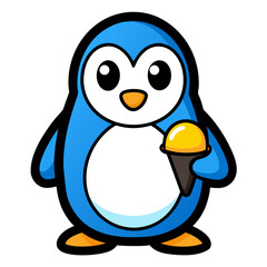 Obraz premium Cute Blue Penguin Holding a Delicious Ice Cream Cone, Cartoon Style