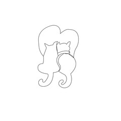 Two Cats Close One Line Art