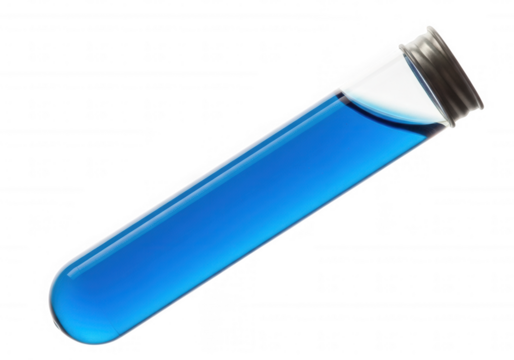 Blue liquid filled vial isolated on a transparent background