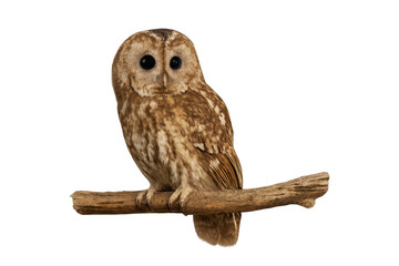 Naklejka premium Tawny owl perching on branch transparent background