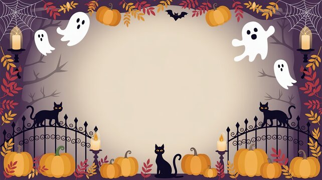 hires for Halloween background and presentation 16 9 size with items and decoration with gifts, accessories and bats pumpkin Candles Ghost 