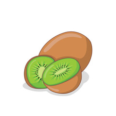 Kiwi Fruit with Sliced Sections Isolated on White