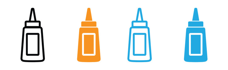 Set of glue bottle icons in various shapes and styles