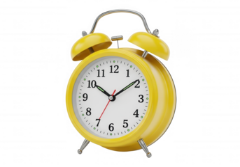 Yellow twin bell alarm clock isolated on a transparent background