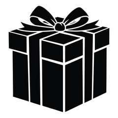 A stylized black silhouette of a gift box tied with a bow perfect for celebrations and special occasions silhouette