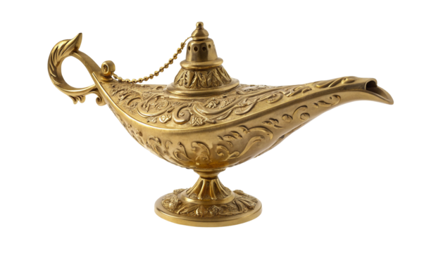 Ornate golden genie lamp exuding mystical magic and ancient arabian tales