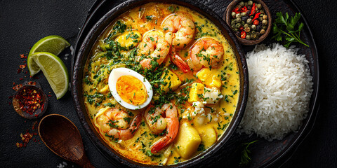 Moqueca brazilian food on black background