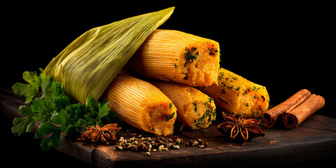 Pamonha brazilian food on black background