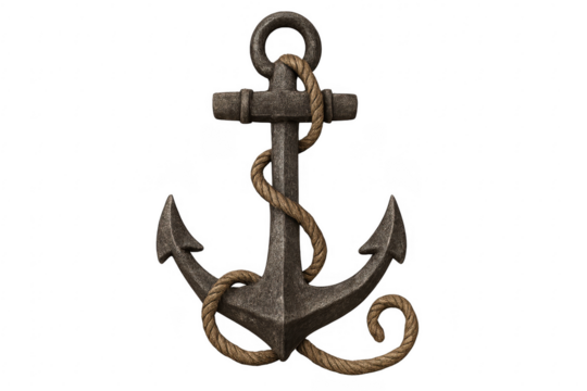 Vintage anchor with rope on transparent background