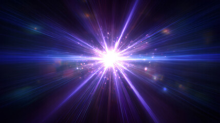 Fototapeta premium Purple Glowing Light Star. Lens Flare. explodes bright blue light.