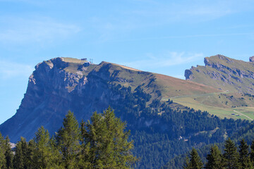 Closeup view of Seceda from Alpe di Siusi