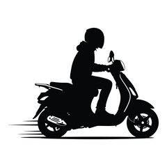 Fototapeta premium Silhouette of a person riding a scooter in motion with speed lines silhouette