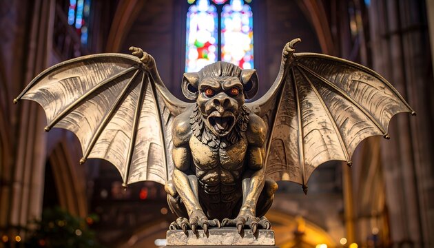 Gothic gargoyle statue in church - Powered by Adobe
