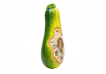 Decaying green yellow squash isolated on a transparent background