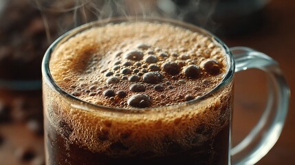 A close-up of fresh coffee brewing in a French press