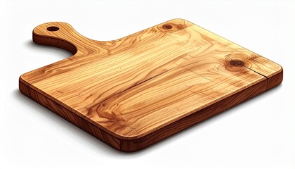 A realistic wooden cutting board with visible knife marks, smooth texture, and rounded corners isolated on white background
