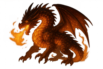 Red fire breathing dragon creating flames artwork