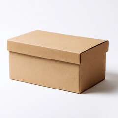 an oblong cardboard box, white studio background.