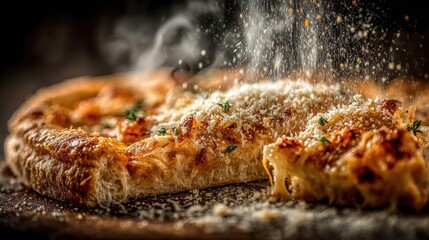 Close up of a pizza slice being grated with cheese