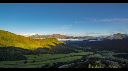 Luoshan Highway 318 Sunrise Time Lapse - Misty Mountain Valley View from National Viewpoint