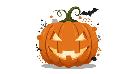 Fototapeta premium Stylized Halloween pumpkin illustration with intricate scrollwork patterns and two black bat silhouettes, perfect for autumn holiday designs