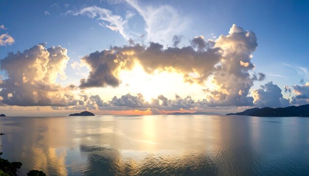 Panoramic sunrise over tranquil ocean