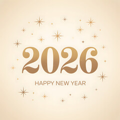 Elegant Golden 2026 Happy New Year Greeting with Sparkling Stars