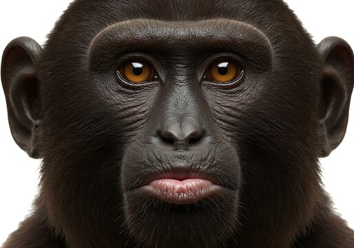 Close-up portrait of a chimpanzee with expressive eyes, looking directly at the viewer, showcasing facial features.